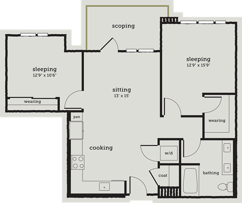 a floor plan of an apartment with a bedroom and a living room